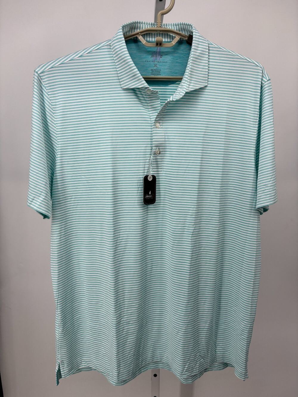 Johnnie O Seymour Striped Polo Caicos Green Men UPF 50 Featherweight Stretch NWT